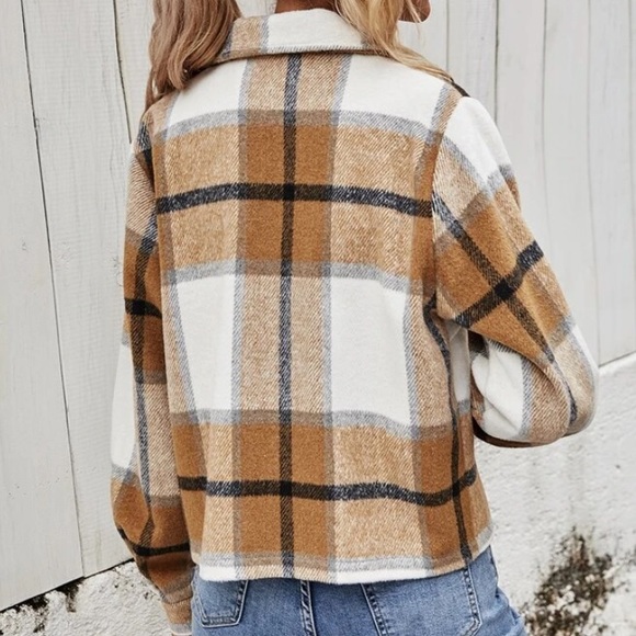 SOLD OUT Tan Plaid Pocket Button Front Fall Shacket - Picture 3 of 3